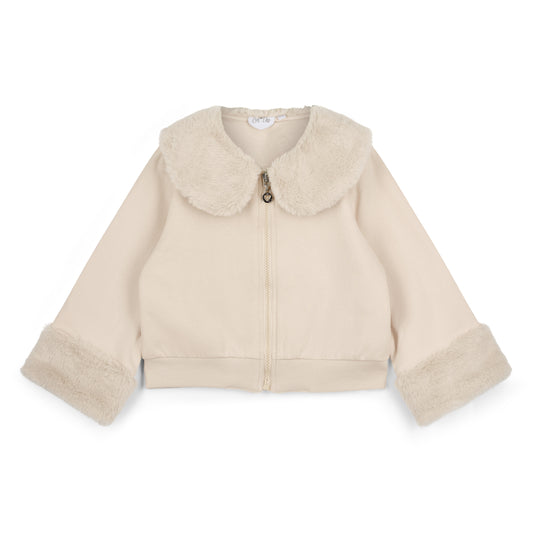 A Dee Audrey Beige Faux Fur Bomber Jacket