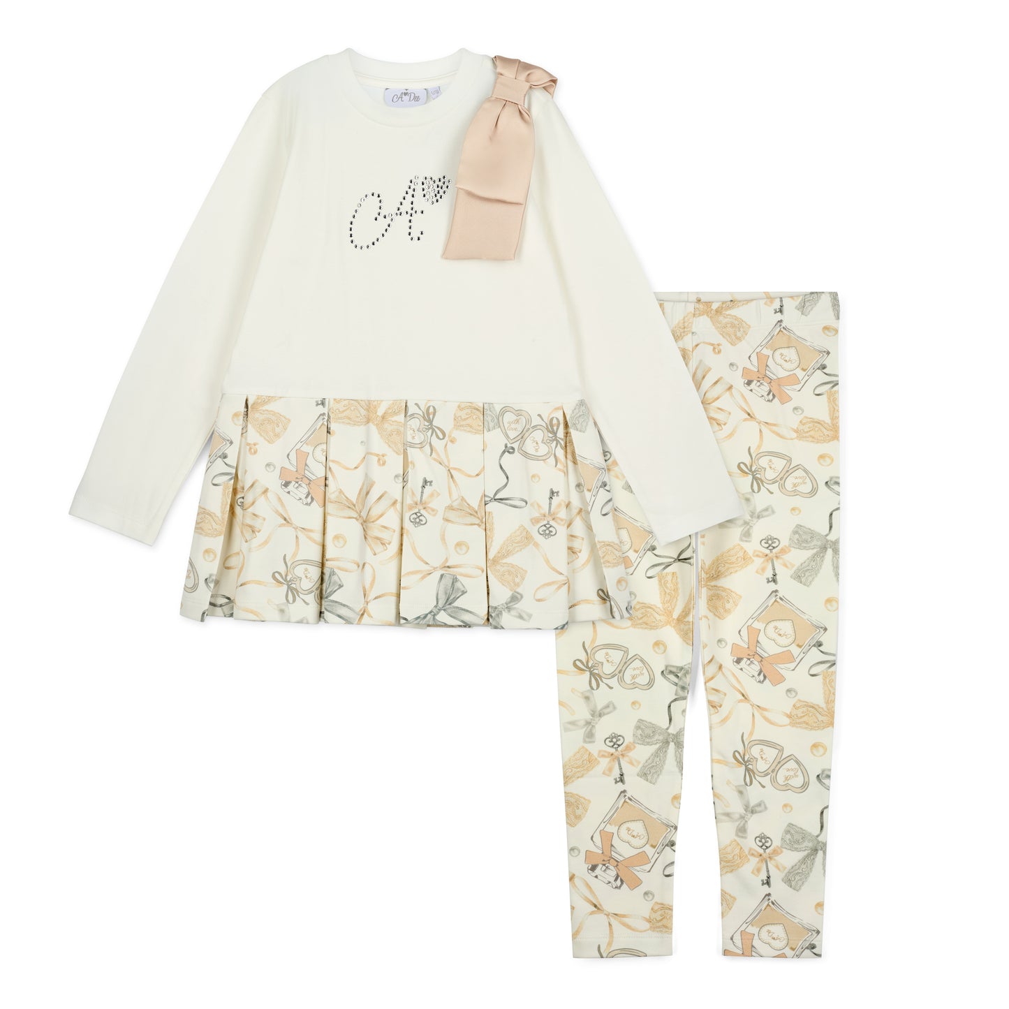 A Dee Blake Cream Bow Print Legging Set