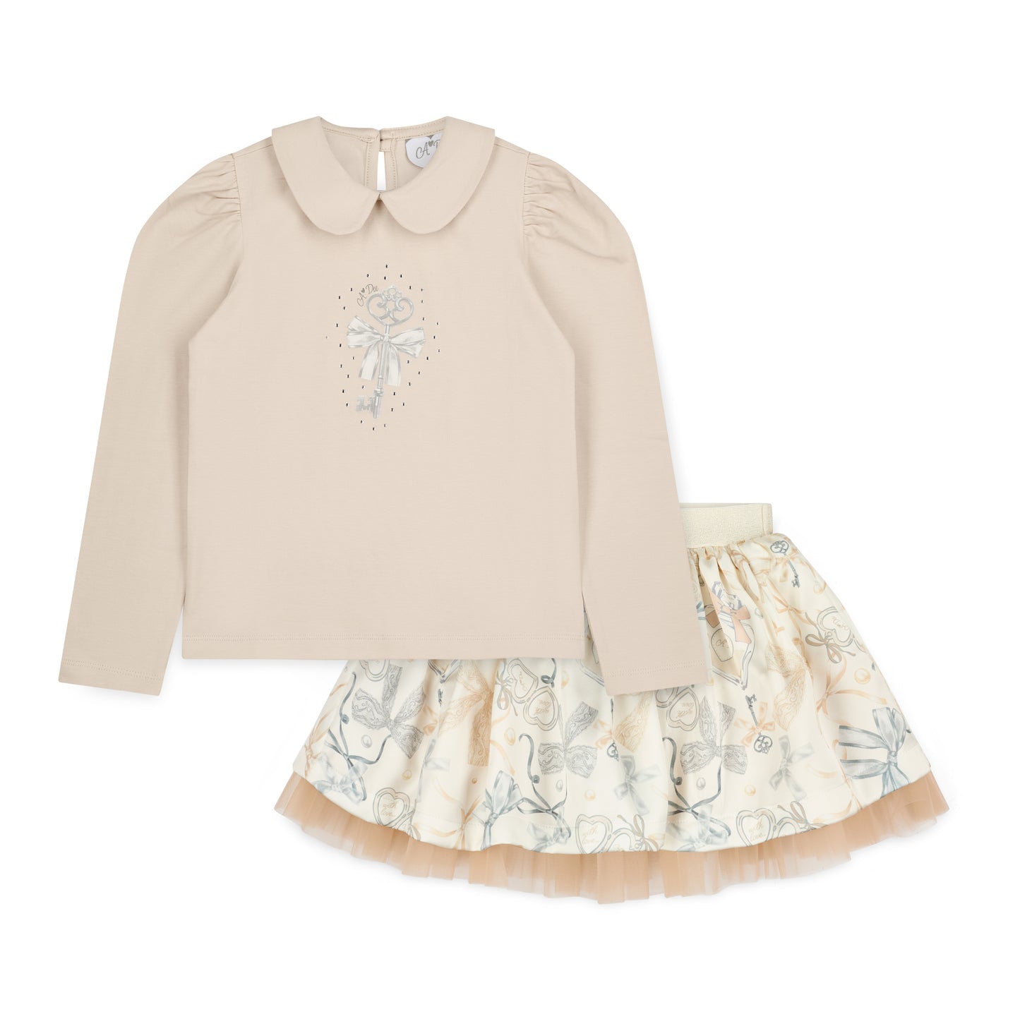 A Dee Brie Beige Bow Print Skirt Set