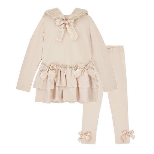 A Dee Alina Beige Faux Fur Hood Legging Set