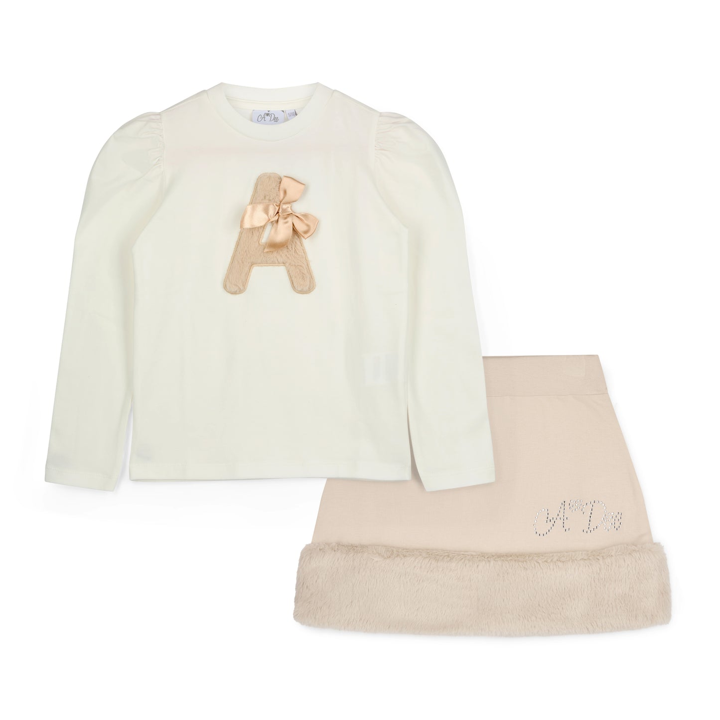 A Dee Andrea Beige Faux Fur Skirt Set