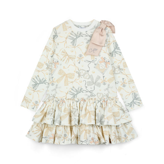 A Dee Bailey Cream Bow Print Dress