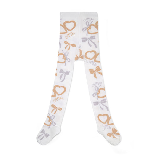 A Dee Britney Cream Bow Print Tights
