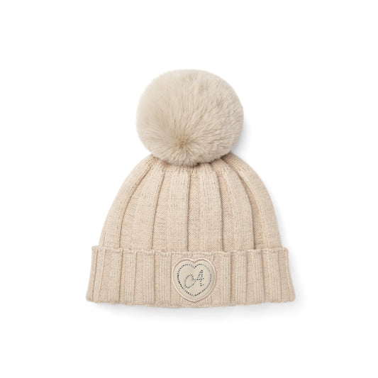 A Dee Bobbie Beige Knitted Pom Hat