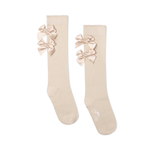 A Dee Ariel Beige Bow Knee Socks