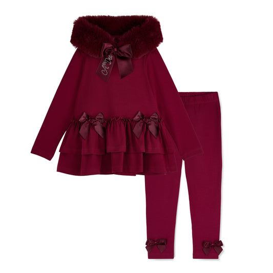 A Dee Alina Deep Cherry Faux Fur Hood Legging Set