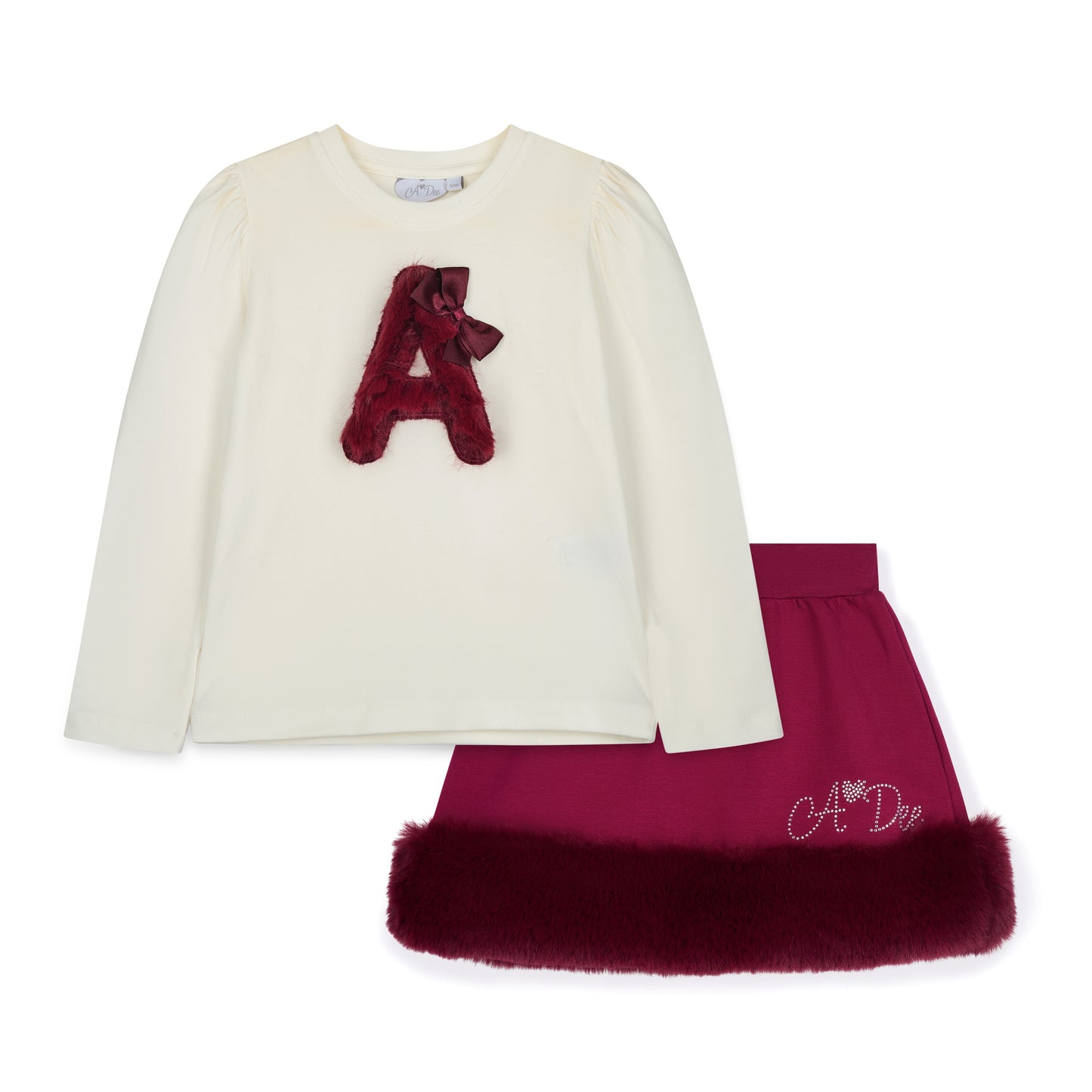 A Dee Andrea Deep Cherry Faux Fur Skirt Set