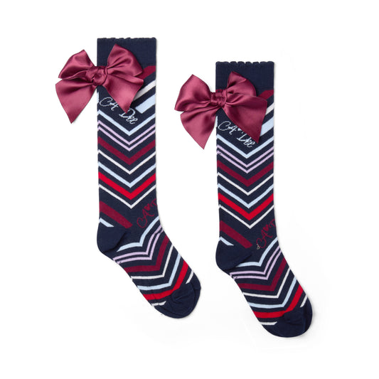 A Dee Alessandra Navy Chevron Bow Knee Socks