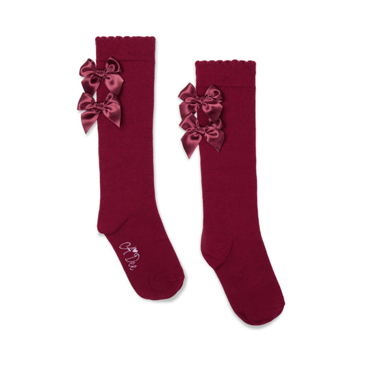 A Dee Ariel Deep Cherry Bow Knee Socks