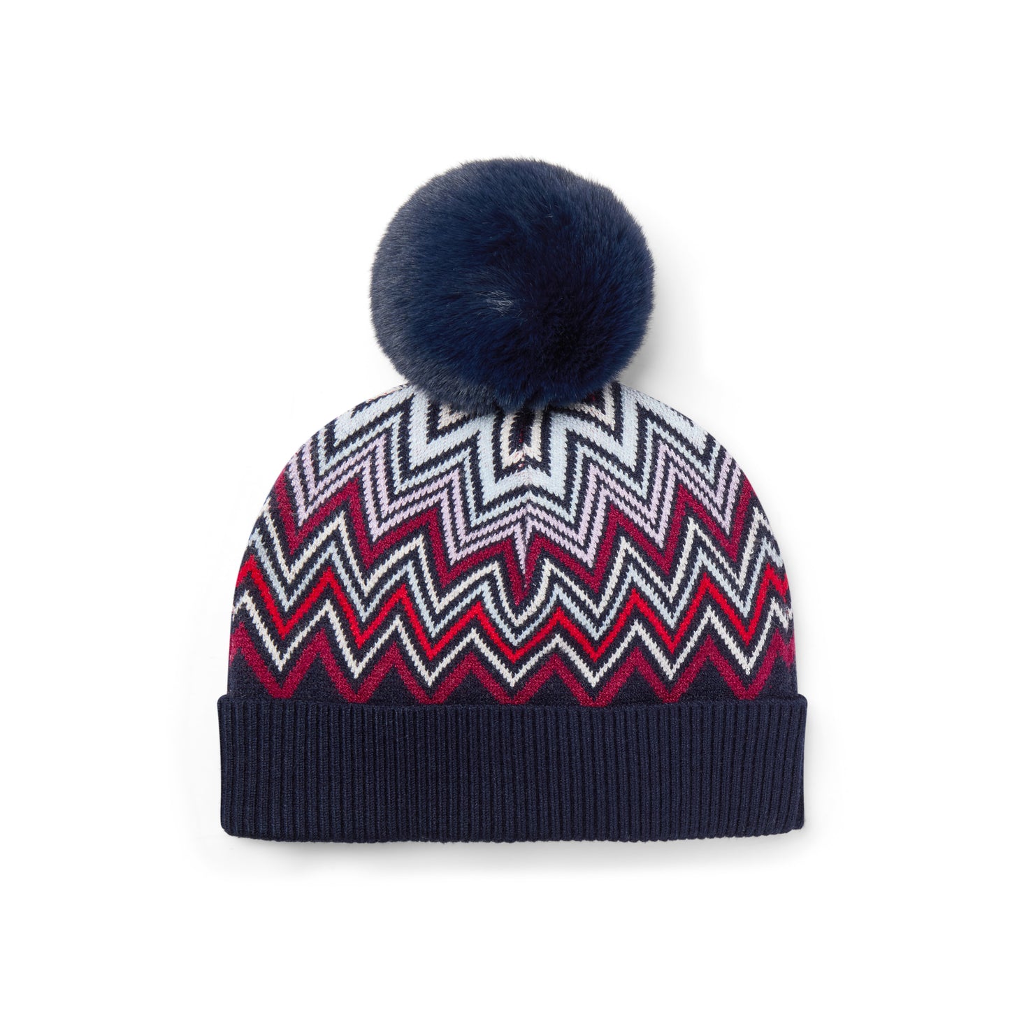 A Dee Chelsy Navy Chevron Knitted Pom Hat