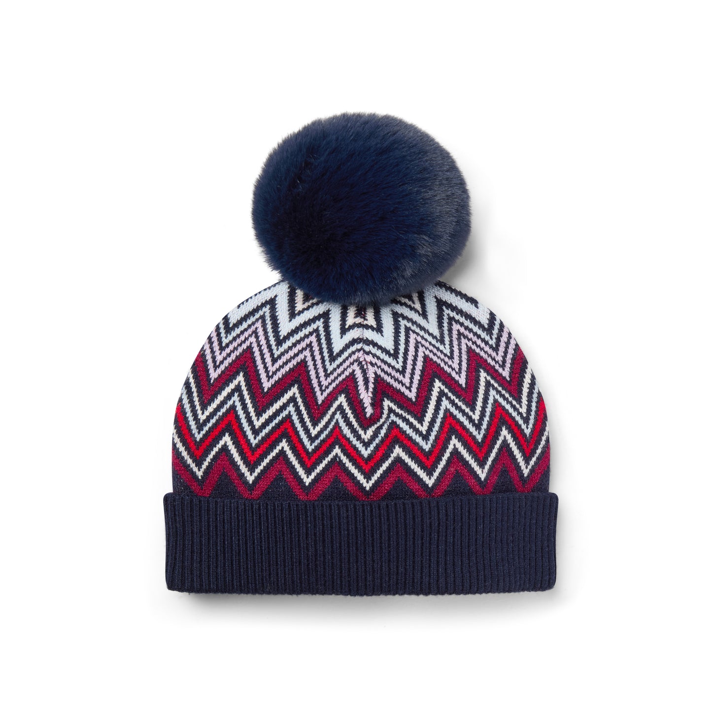 A Dee Chelsy Navy Chevron Knitted Pom Hat