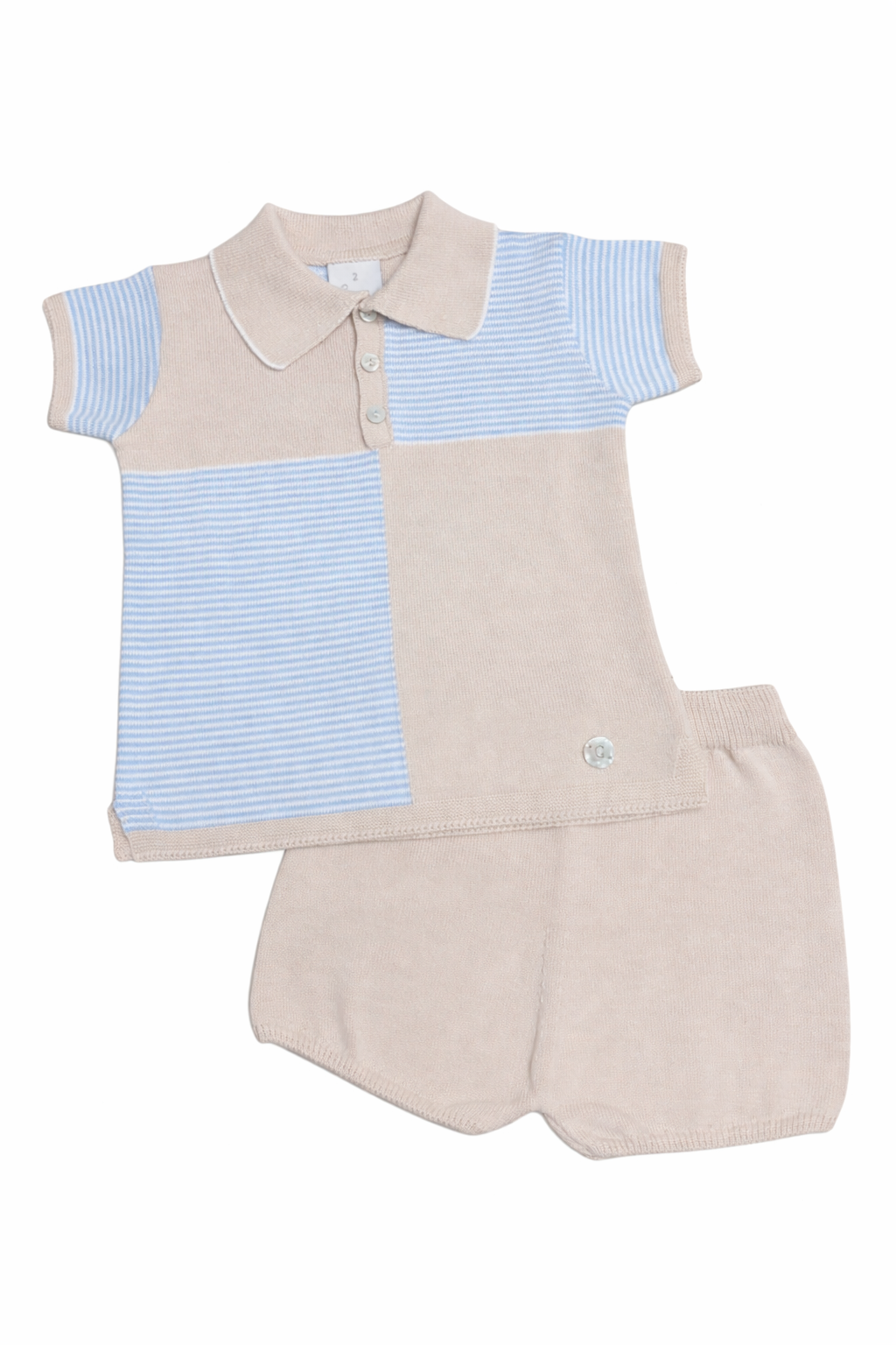 Granlei Blue & Beige Stripe Polo Short Set